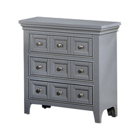 Cile 26 Inch Nightstand, 3 Panel Drawers, Gray Wood, Round Nickel Handles - BM302180