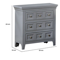 Cile 26 Inch Nightstand, 3 Panel Drawers, Gray Wood, Round Nickel Handles - BM302180