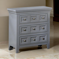 Cile 26 Inch Nightstand, 3 Panel Drawers, Gray Wood, Round Nickel Handles - BM302180