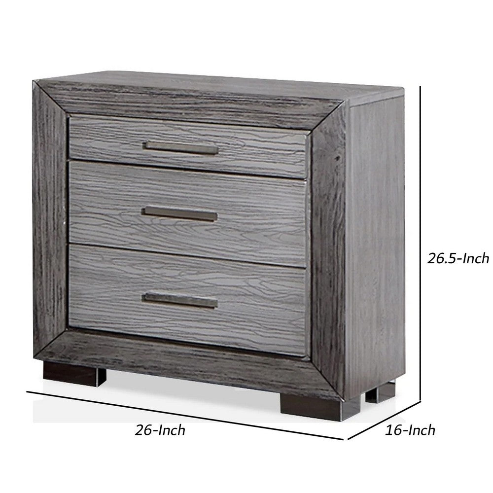 Reno 27 Inch Nightstand, Brushed Gray Wood, Chrome Bracket Legs, USB Ports - BM302183