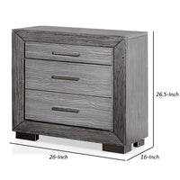 Reno 27 Inch Nightstand, Brushed Gray Wood, Chrome Bracket Legs, USB Ports - BM302183