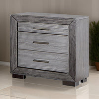 Reno 27 Inch Nightstand, Brushed Gray Wood, Chrome Bracket Legs, USB Ports - BM302183