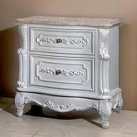 Nero 30 Inch Nightstand, 2 Drawers, Marble Surface, Carved Details, White - BM302188