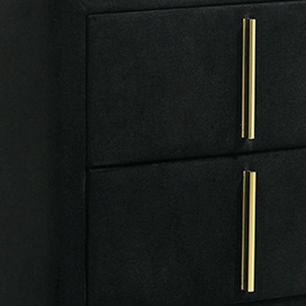 Bios 24 Inch Nightstand, 2 Drawers, Black Vegan Faux Leather, Gold Accents - BM302193