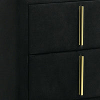 Bios 24 Inch Nightstand, 2 Drawers, Black Vegan Faux Leather, Gold Accents - BM302193
