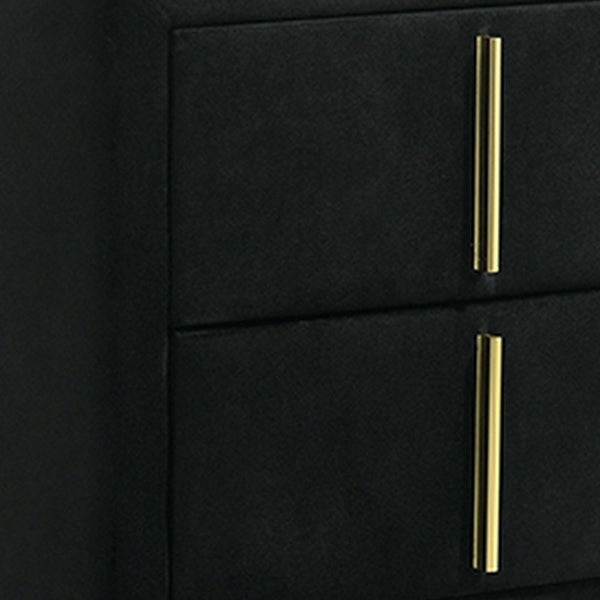 Bios 24 Inch Nightstand, 2 Drawers, Black Vegan Faux Leather, Gold Accents - BM302193