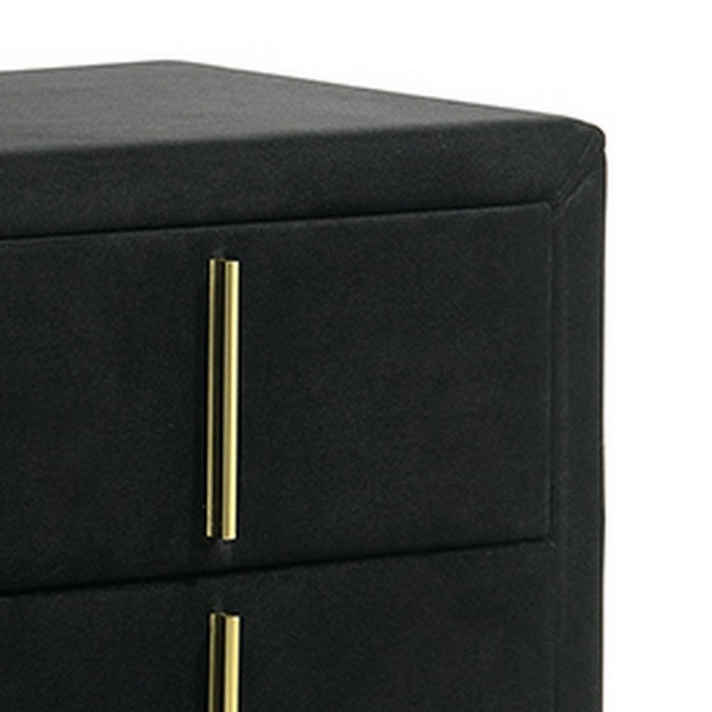 Bios 24 Inch Nightstand, 2 Drawers, Black Vegan Faux Leather, Gold Accents - BM302193