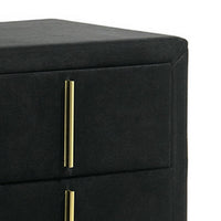 Bios 24 Inch Nightstand, 2 Drawers, Black Vegan Faux Leather, Gold Accents - BM302193