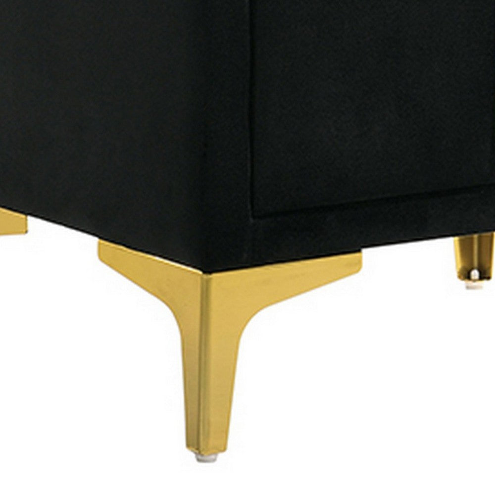 Bios 24 Inch Nightstand, 2 Drawers, Black Vegan Faux Leather, Gold Accents - BM302193