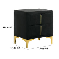 Bios 24 Inch Nightstand, 2 Drawers, Black Vegan Faux Leather, Gold Accents - BM302193