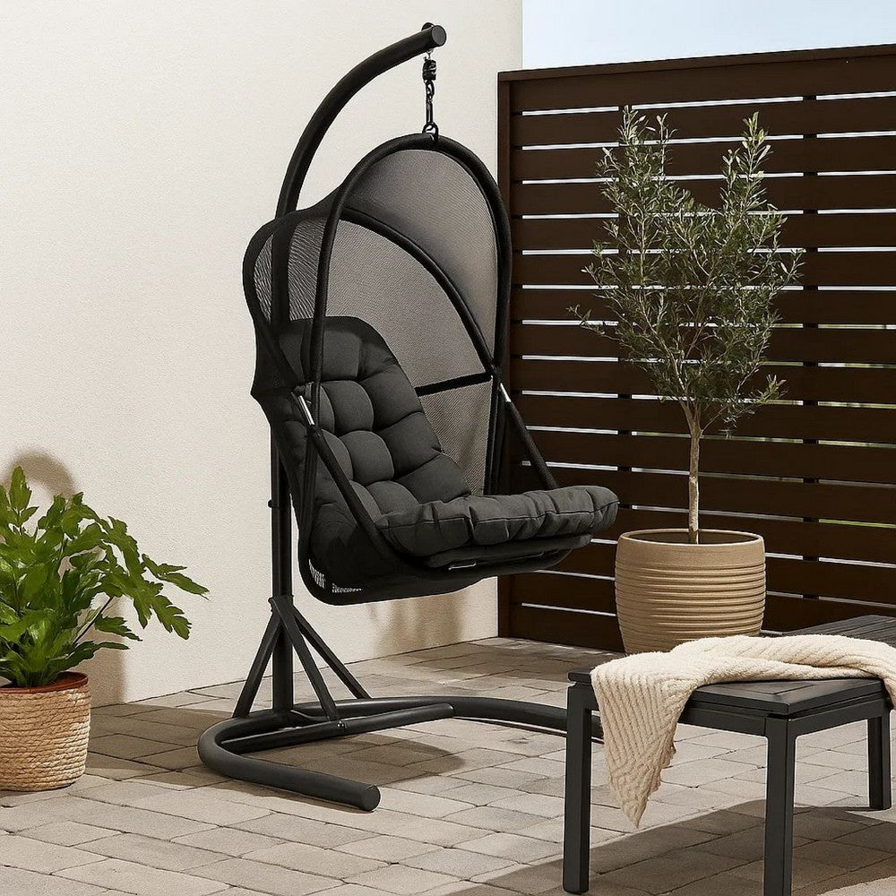 28 Inch Swing Chair, Breathable Mesh Shade, Sturdy Steel Frame, Black  - BM302222