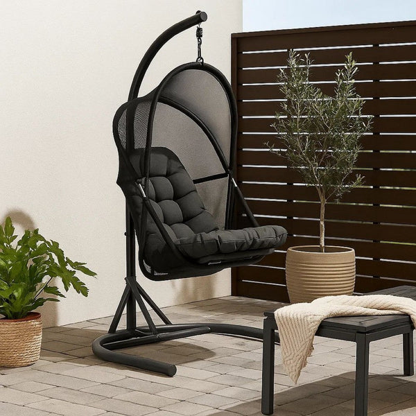28 Inch Swing Chair, Breathable Mesh Shade, Sturdy Steel Frame, Black  - BM302222