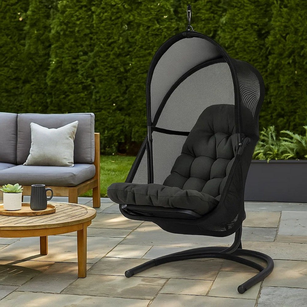 28 Inch Swing Chair, Breathable Mesh Shade, Sturdy Steel Frame, Black  - BM302222