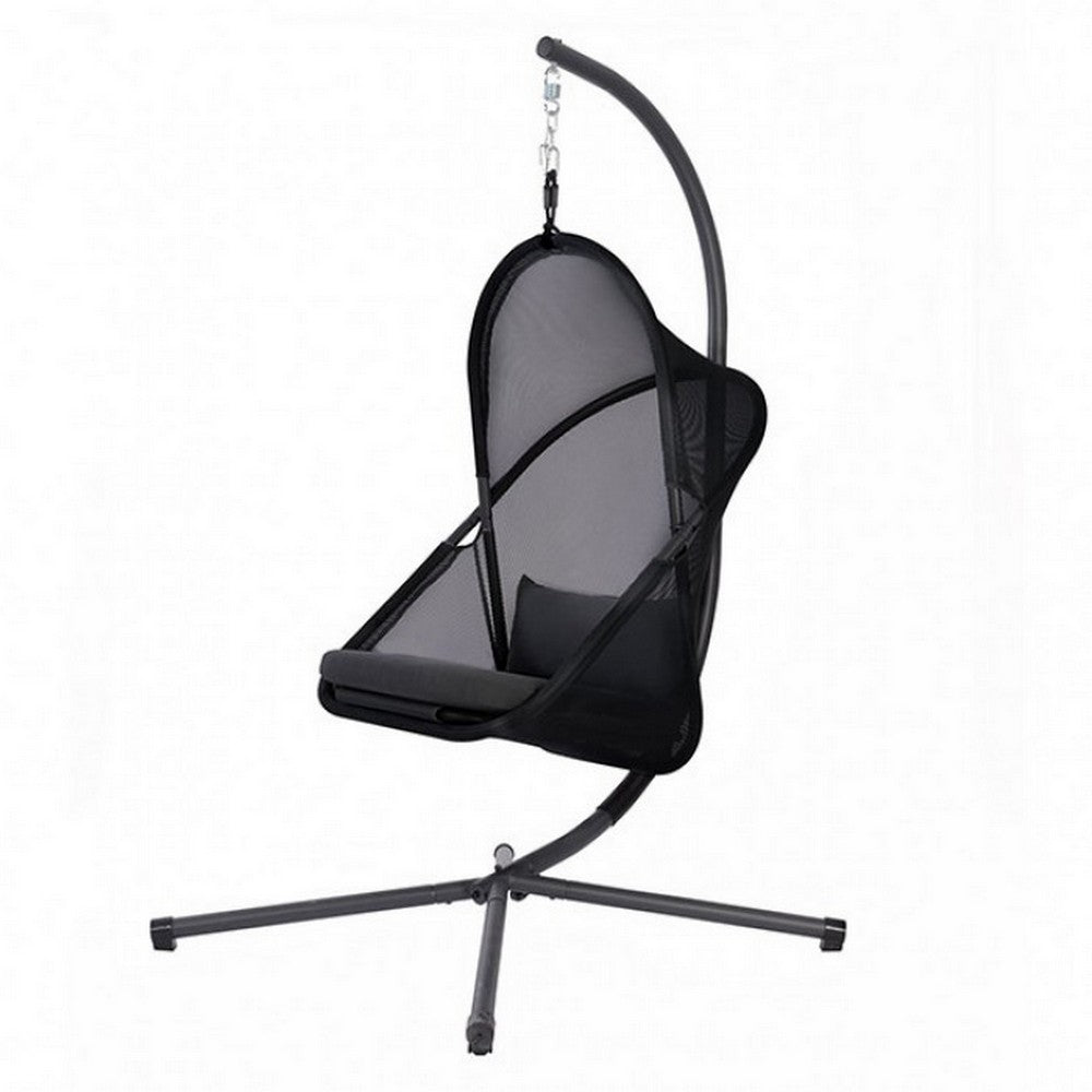 28 Inch Swing Chair, Sturdy Steel Frame, Breathable Mesh, Black And Gray - BM302223