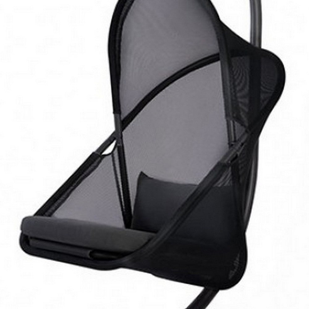 28 Inch Swing Chair, Sturdy Steel Frame, Breathable Mesh, Black And Gray - BM302223