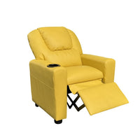 Kids Youth Recliner Chair with Cup Holder, Yellow Faux Leather Upholstery - BM302307