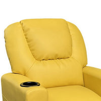 Kids Youth Recliner Chair with Cup Holder, Yellow Faux Leather Upholstery - BM302307