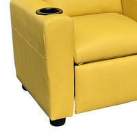 Kids Youth Recliner Chair with Cup Holder, Yellow Faux Leather Upholstery - BM302307