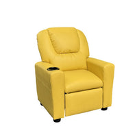 Kids Youth Recliner Chair with Cup Holder, Yellow Faux Leather Upholstery - BM302307