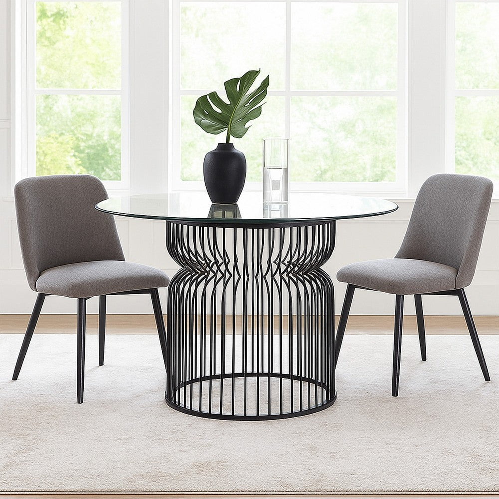 30 Inch Cage Style Dining Table Base, Hollow Cylinder Base, Gray Metal - BM302434