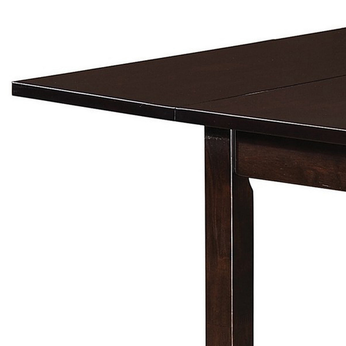 52 Inch Drop Leaf Dining Table, Block Legs, Dark Cappuccino Brown Wood  - BM302438
