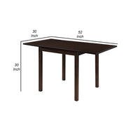 52 Inch Drop Leaf Dining Table, Block Legs, Dark Cappuccino Brown Wood  - BM302438