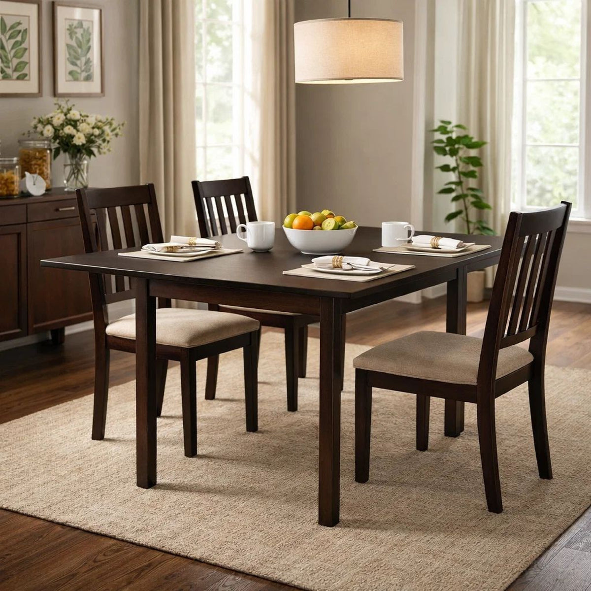 52 Inch Drop Leaf Dining Table, Block Legs, Dark Cappuccino Brown Wood  - BM302438