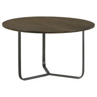 30 Inch Wood Round Accent Coffee Table with Triangular Base, Brown, Black  - BM302461