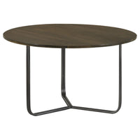 30 Inch Wood Round Accent Coffee Table with Triangular Base, Brown, Black  - BM302461