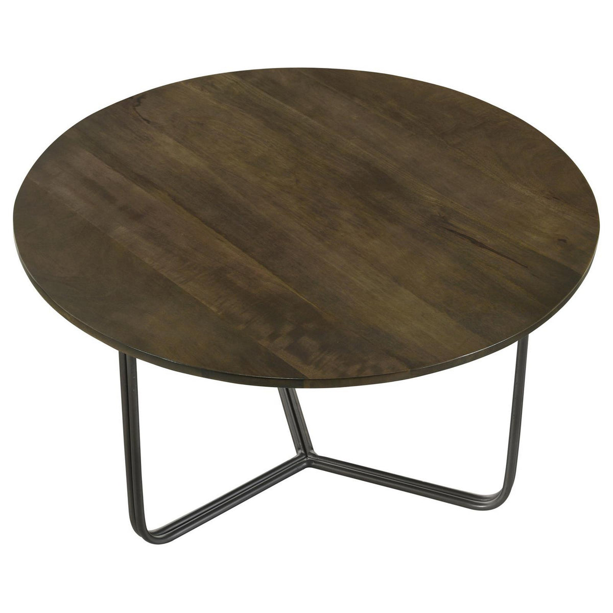 30 Inch Wood Round Accent Coffee Table with Triangular Base, Brown, Black  - BM302461