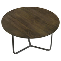 30 Inch Wood Round Accent Coffee Table with Triangular Base, Brown, Black  - BM302461