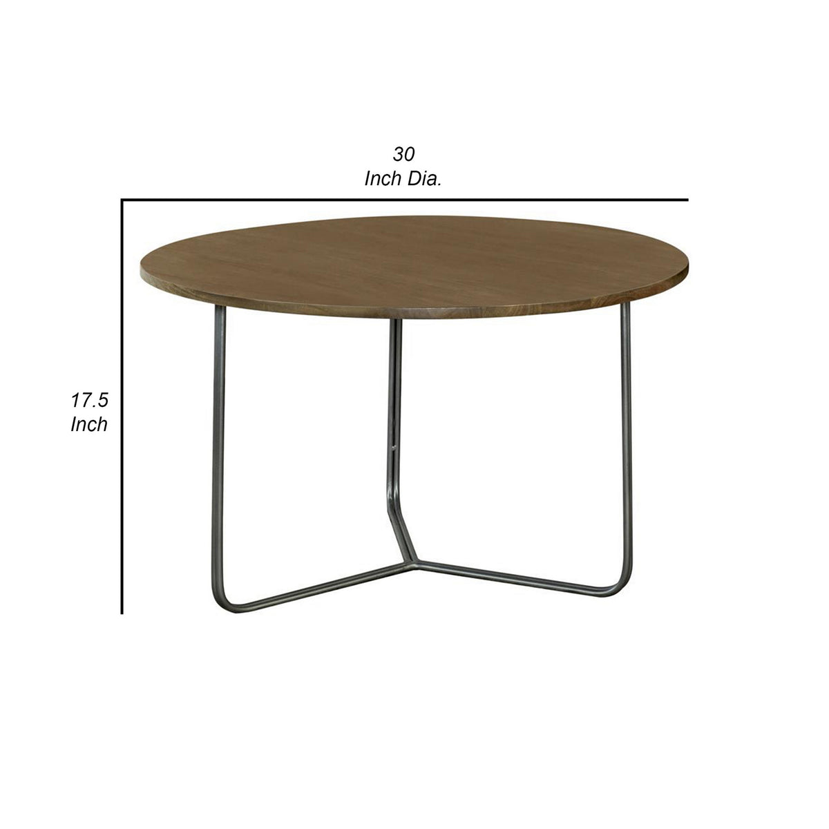 30 Inch Wood Round Accent Coffee Table with Triangular Base, Brown, Black  - BM302461