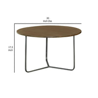 30 Inch Wood Round Accent Coffee Table with Triangular Base, Brown, Black  - BM302461