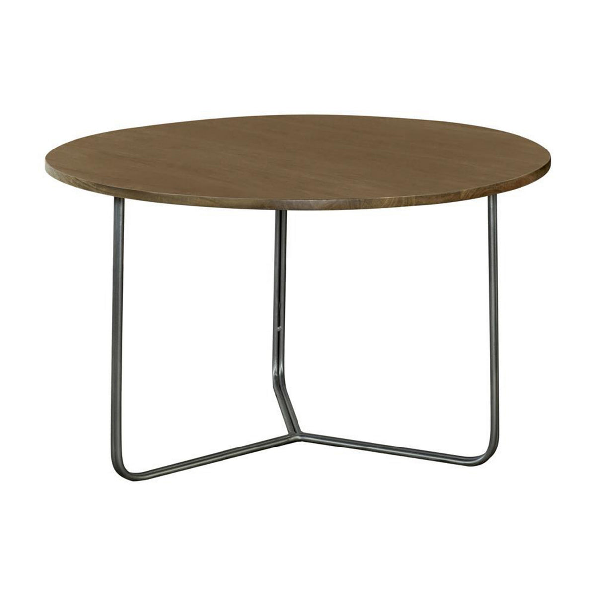 30 Inch Wood Round Accent Coffee Table with Triangular Base, Brown, Black  - BM302461