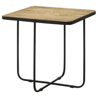 24 Inch Square Accent Side End Table, Iron, Travertine Marble Top, Black  - BM302463