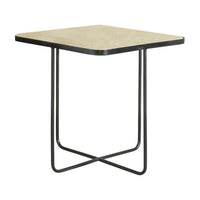 24 Inch Square Accent Side End Table, Iron, Travertine Marble Top, Black  - BM302463