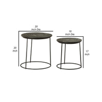 2 Piece Round Nesting Side End Table, Embossed Wood Top, Matte Black  - BM302465