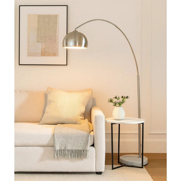 85 Inch Floor Lamp with Arched Body, Binary Switch, Marble Base, Silver - BM302471