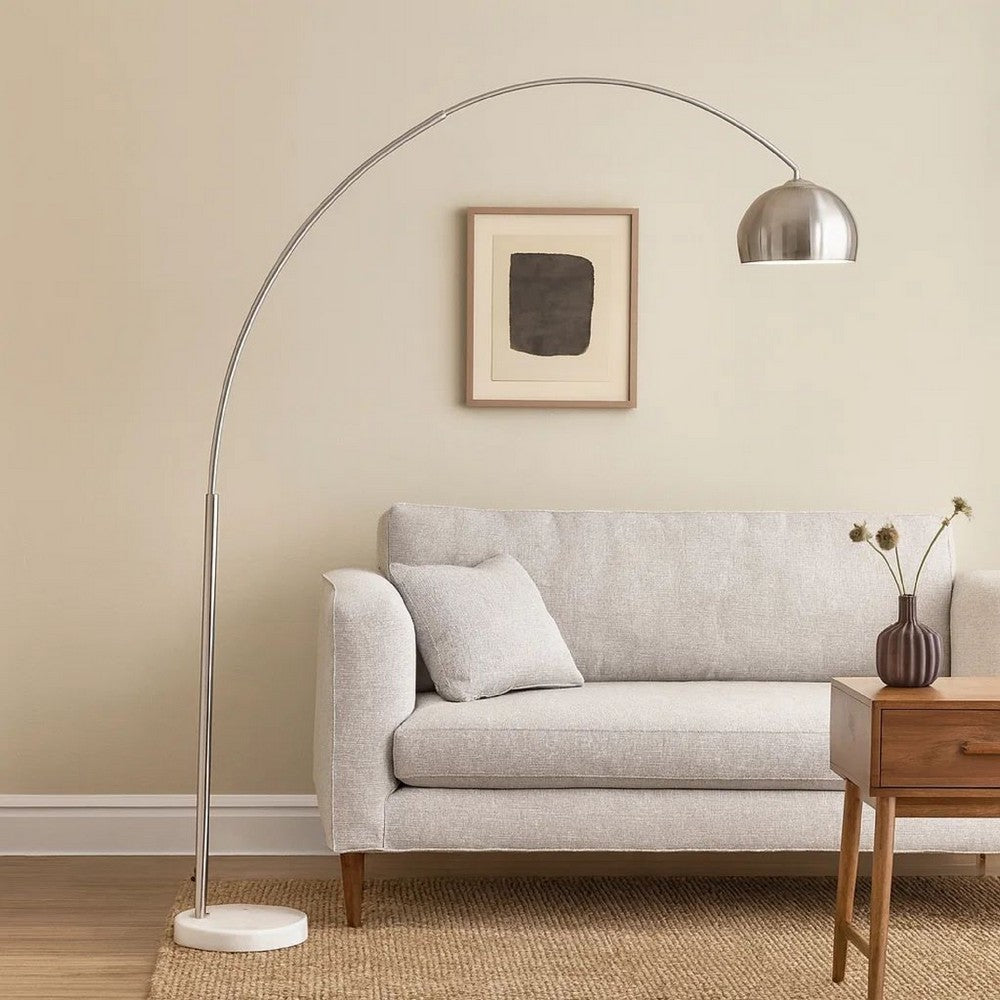 85 Inch Floor Lamp with Arched Body, Binary Switch, Marble Base, Silver - BM302471