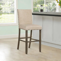 Lok 30 Inch Wood Barstool, Set of 2, Nailhead Trim, Padded Seating, Beige - BM302479