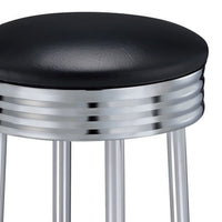 30 Inch Round Bar Stool, Set of 2, Ribbed Apron Base, Chrome, Black  - BM302495