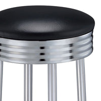 30 Inch Round Bar Stool, Set of 2, Ribbed Apron Base, Chrome, Black  - BM302495