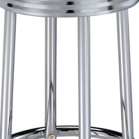 30 Inch Round Bar Stool, Set of 2, Ribbed Apron Base, Chrome, Black  - BM302495