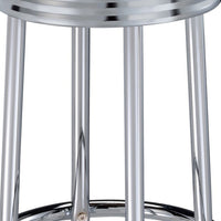 30 Inch Round Bar Stool, Set of 2, Ribbed Apron Base, Chrome, Black  - BM302495