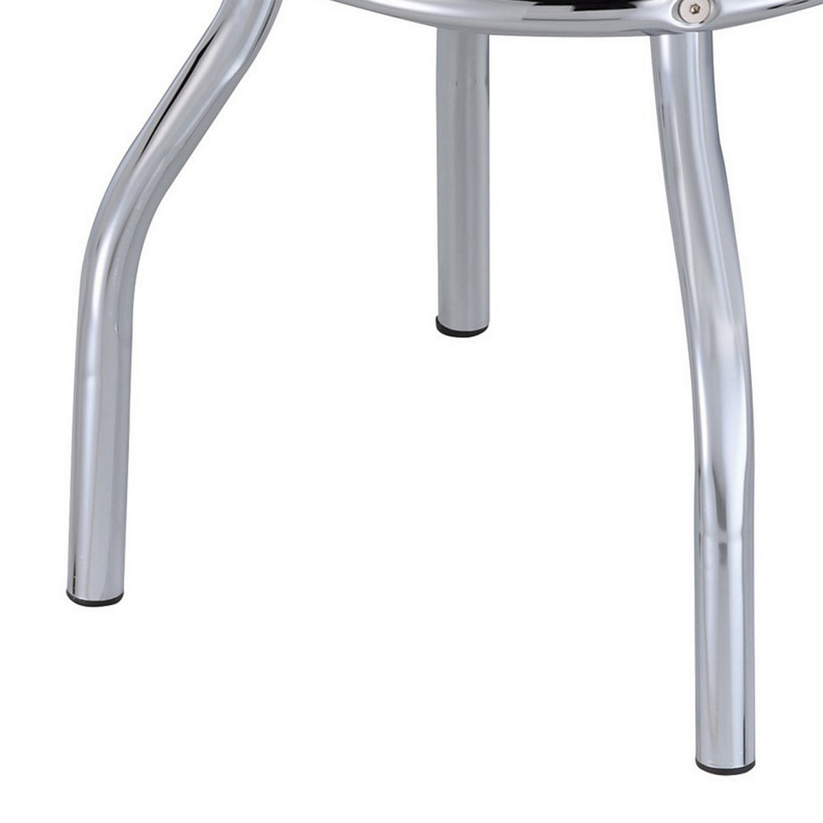 30 Inch Round Bar Stool, Set of 2, Ribbed Apron Base, Chrome, Black  - BM302495