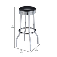 30 Inch Round Bar Stool, Set of 2, Ribbed Apron Base, Chrome, Black  - BM302495