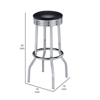 30 Inch Round Bar Stool, Set of 2, Ribbed Apron Base, Chrome, Black  - BM302495