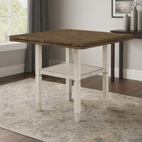 52-60 Inch Counter Height Table, Open Bottom Shelf, 4 Drop Leaves, Brown  - BM302496