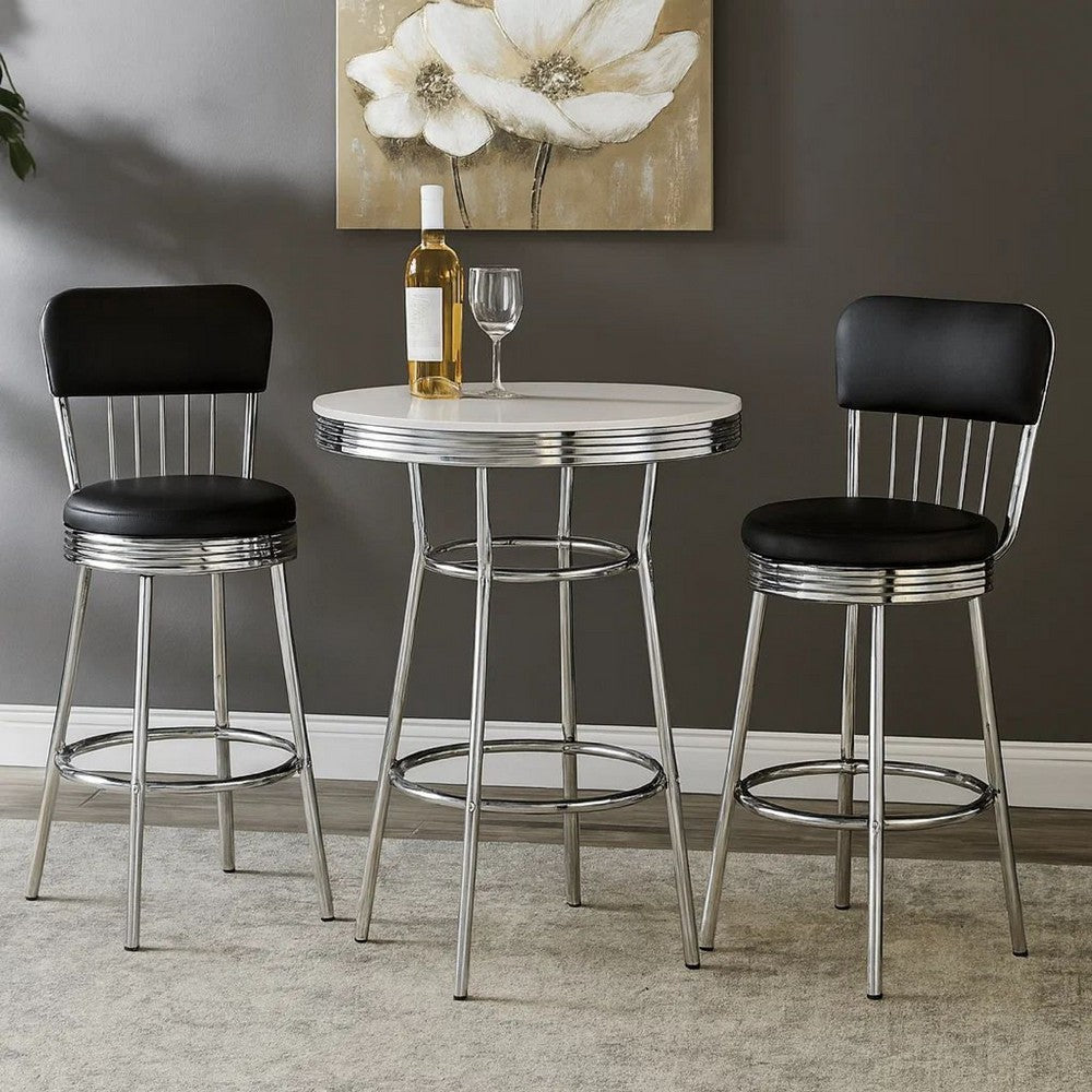 42 Inch Round Bar Table, Ribbed Apron, Glossy White Lacquer, Retro Style - BM302502