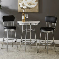 42 Inch Round Bar Table, Ribbed Apron, Glossy White Lacquer, Retro Style - BM302502